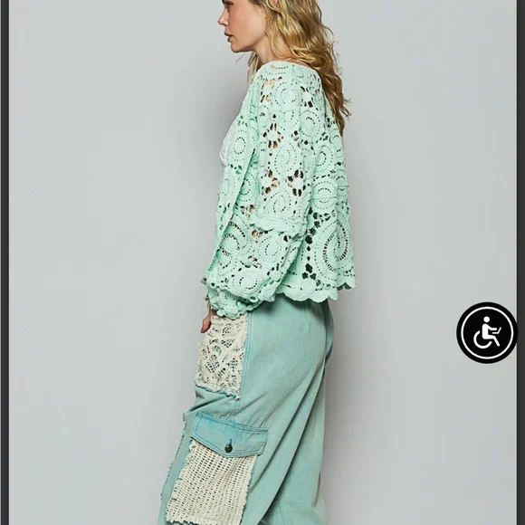 POL Dusty teal Distressed Cargo Pants with Lace Accents - Picture 5 of 15